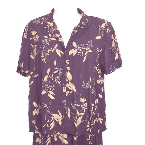 Sag Harbor Vintage 90s Skirt Top Dress Small Purple Floral Elastic Midi Rayon - Picture 2 of 9